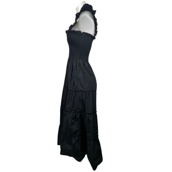 Quince Black Ruffle Smocked Square Neck Tiered Sleeveless A Line Midi Dress XS - Picture 2 of 5